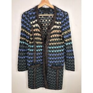 NIC+ZOE Colorful Long Cardigan with Pockets Sweater Women's Large Blue Gray Tan